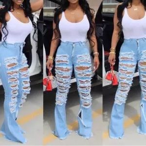 Distressed Wide Leg Light Denim Jean